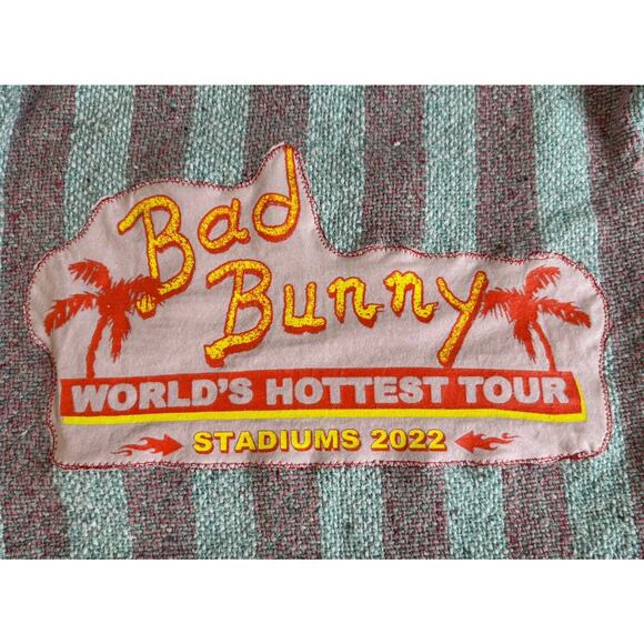 BAD BUNNY Retro Upcycled Mexican Poncho Reggaeton Reworked Sweater Kids Size S - Picture 9 of 11